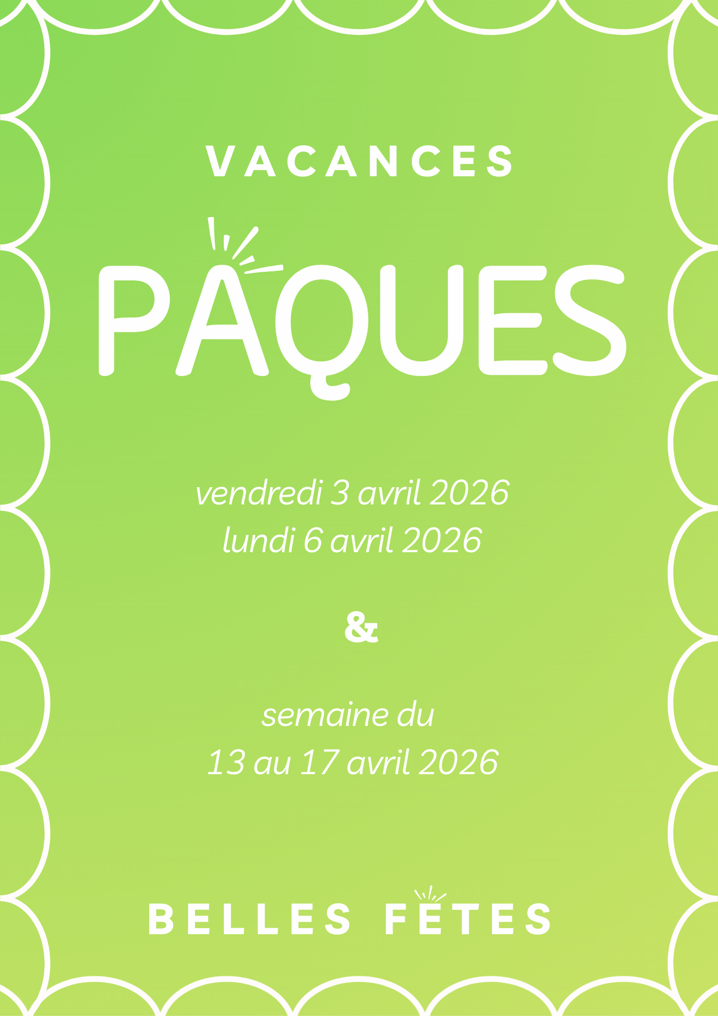 Tchalo - Vacances de Pâques 2026